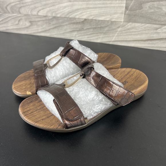 Orthaheel Layla II Sandals Womens Size US 8 Brown Patent Leather Comfort Slides - Picture 1 of 16